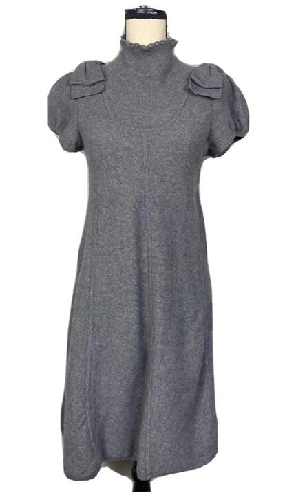 MOTH Dresses & Skirts - Moth Gray Jay Dress - S Merino Angora Blend, Bow Puff Sleeve Mock Neck Cozy Twee